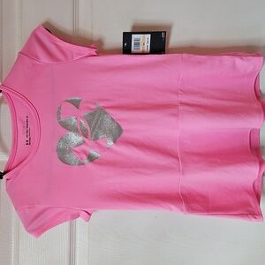 Under Armour Pink And Silver Peplin Top Sz 6X NWT